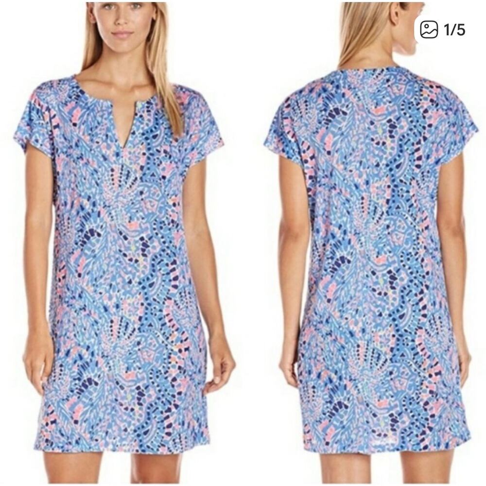 Lilly Pulitzer Duval Dress Tic Tac  Allover 100%  natural linen preppy size XS